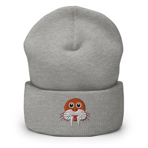 Walrus face embroidered wool style hat,  Cuffed Beanie