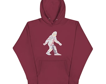 Bigfoot hoodie, Bigfoot wordcloud, Sasquatch profile Unisex Hoodie