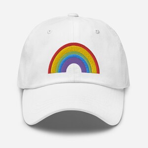Pride hat embroidered rainbow design, LGBTQ Dad hat white black khaki
