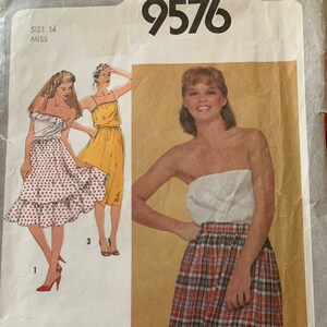 Vintage Simplicity 9576 Size 14 Misses Shoulderless Pullover Top and Ruffle Skirt Uncut FF