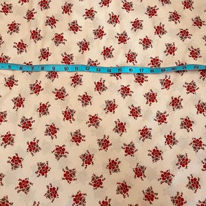 Peach Polyester Fabric Deep Red Flowers Burgundy Leaves on Knit Material BTY 3 Yards image 5
