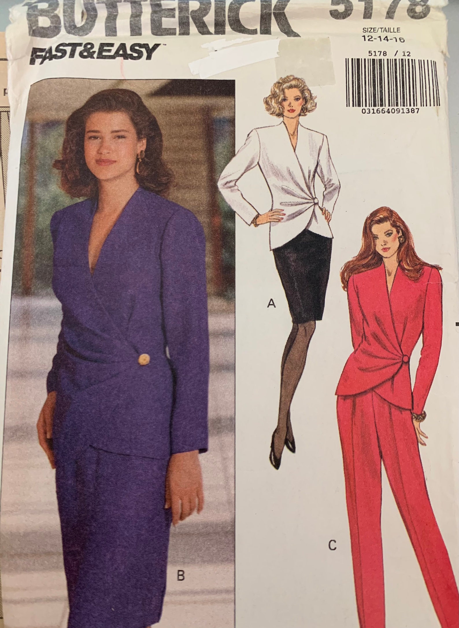 Butterick Sewing Pattern 5178 Misses Side Wrap Jacket Blouse, Skirt ...