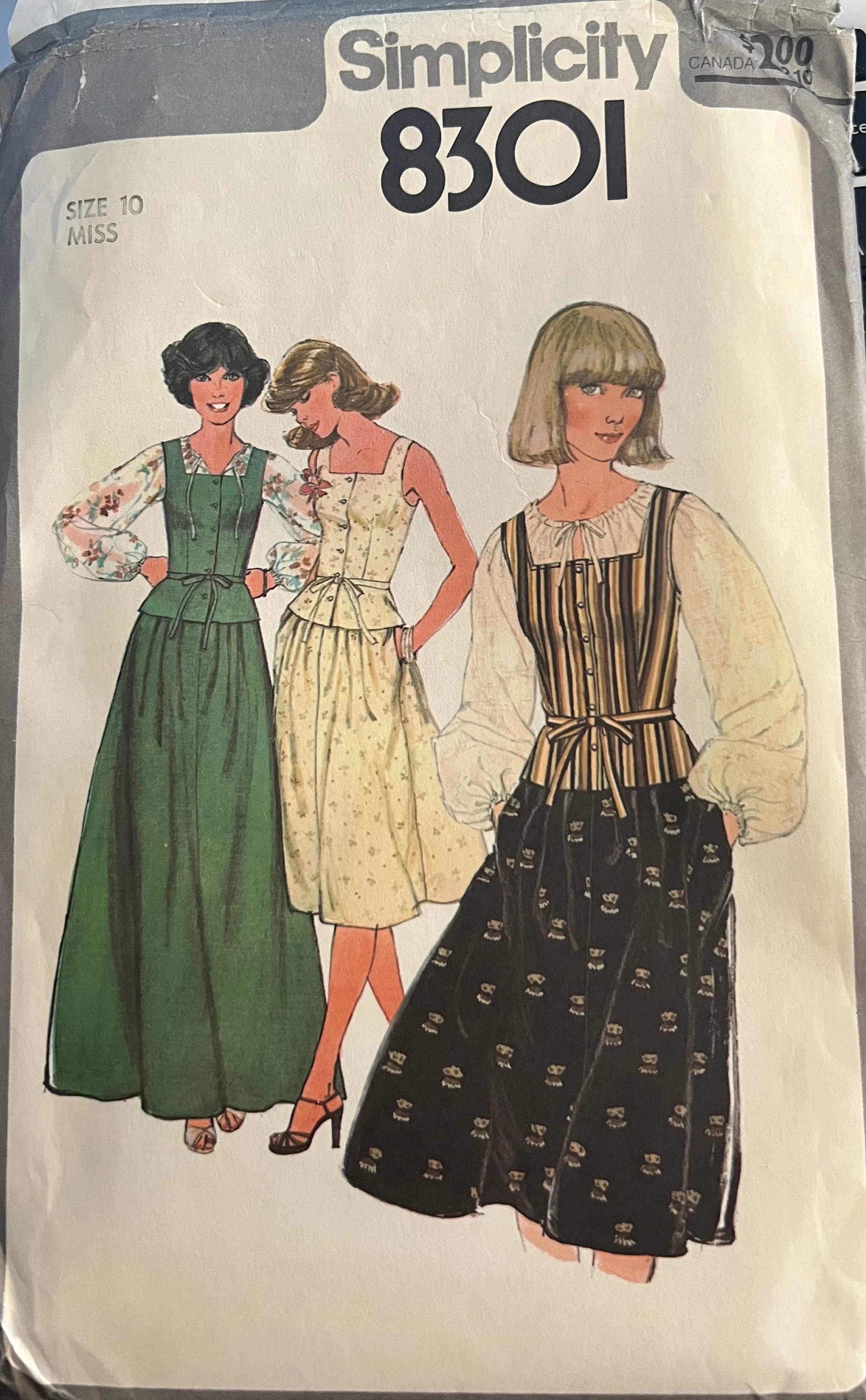 1977 Simplicity 8301 Sewing Pattern, Misses Size 10, Blouse Camisole ...
