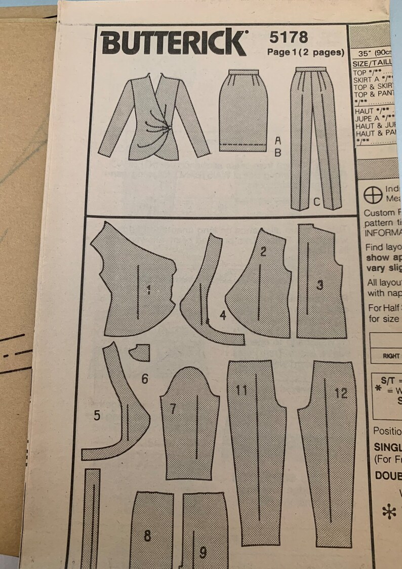 Butterick Sewing Pattern 5178 Misses Side Wrap Jacket Blouse, Skirt ...