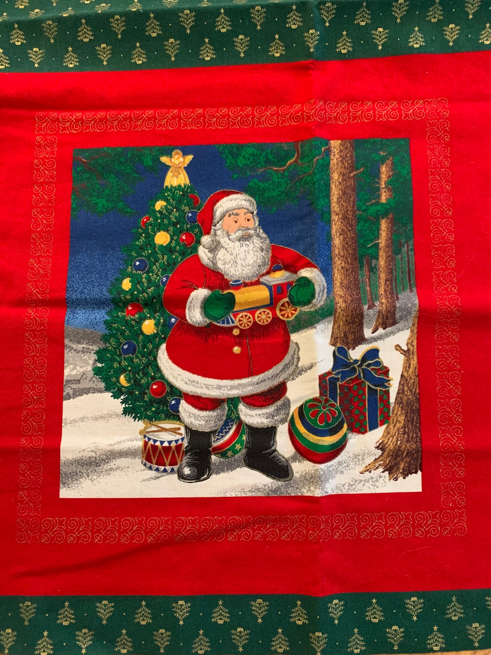 Santa Claus Delivering Toy Presents Christmas Fabric Pillow Panel ...