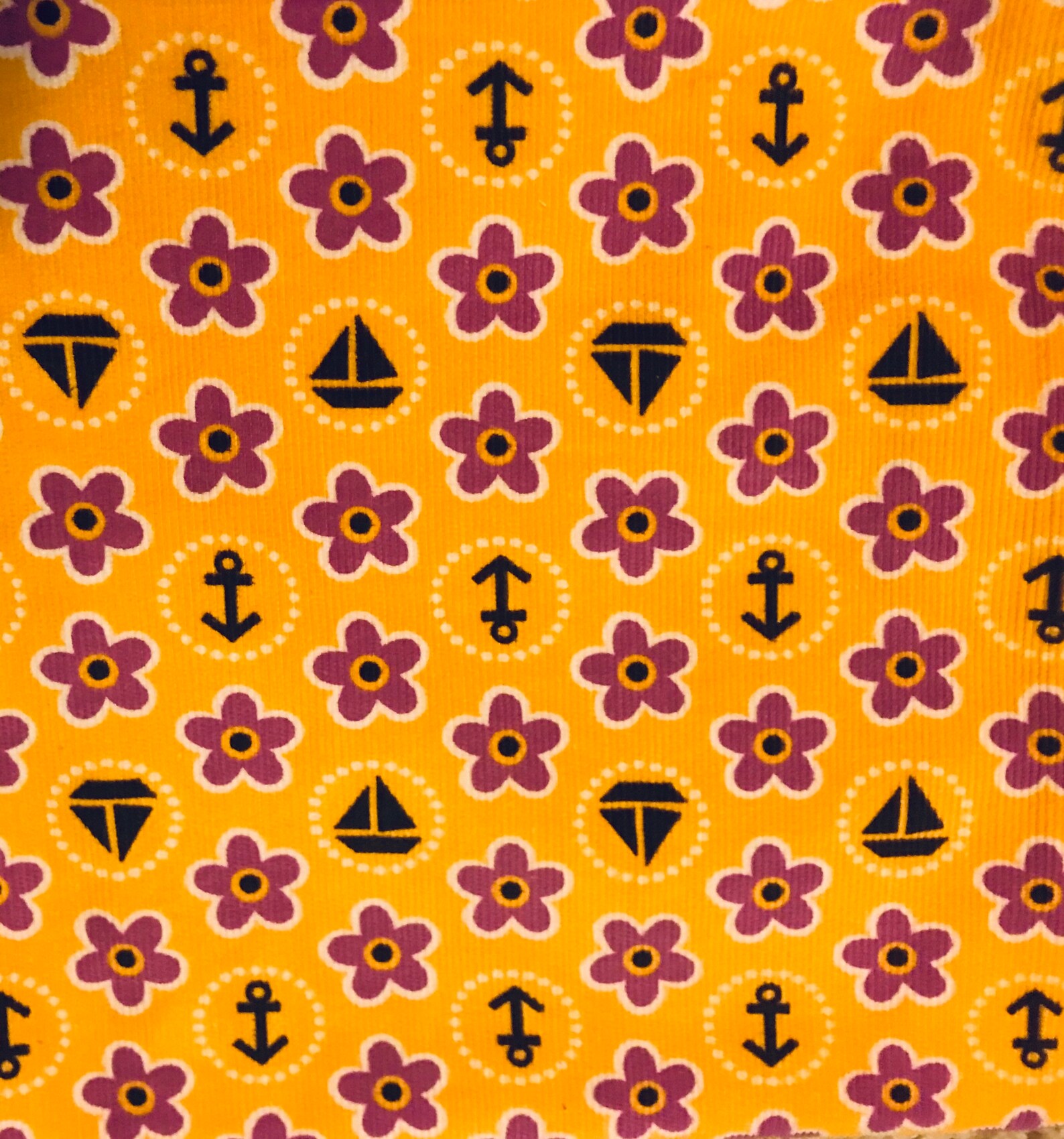 Yellow Corduroy Fabric 1.33 Yards Plus Black Anchors & Boats Etsy