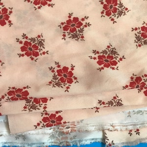 Peach Polyester Fabric Deep Red Flowers Burgundy Leaves on Knit Material BTY 3 Yards image 3