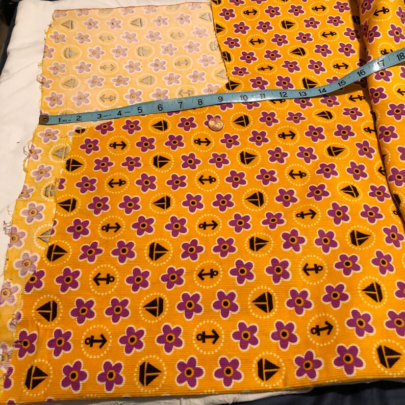 Yellow Corduroy Fabric 1.33 Yards Plus Black Anchors & Boats Etsy