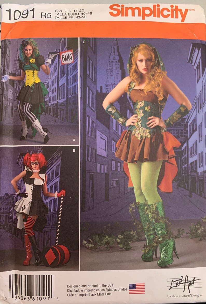Simplicity 1091 Joker Poison Ivy Harley Quinn Costume Pattern - Etsy