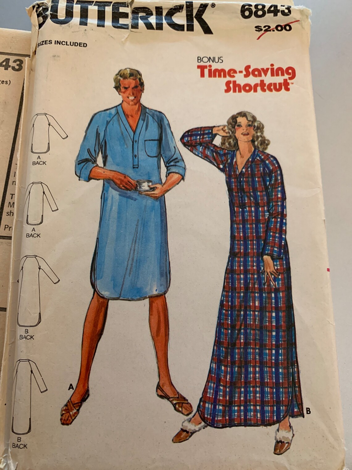 Vintage Butterick 6843 Unisex Night Shirt Pattern All Sizes Etsy