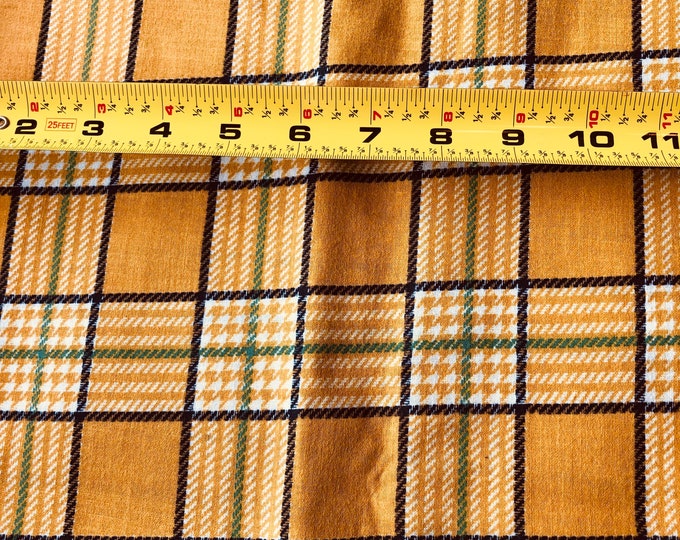 Vtg 70s Yellow Mustard Plaid Fabric 2 Yds X 44 Inches Green Etsy