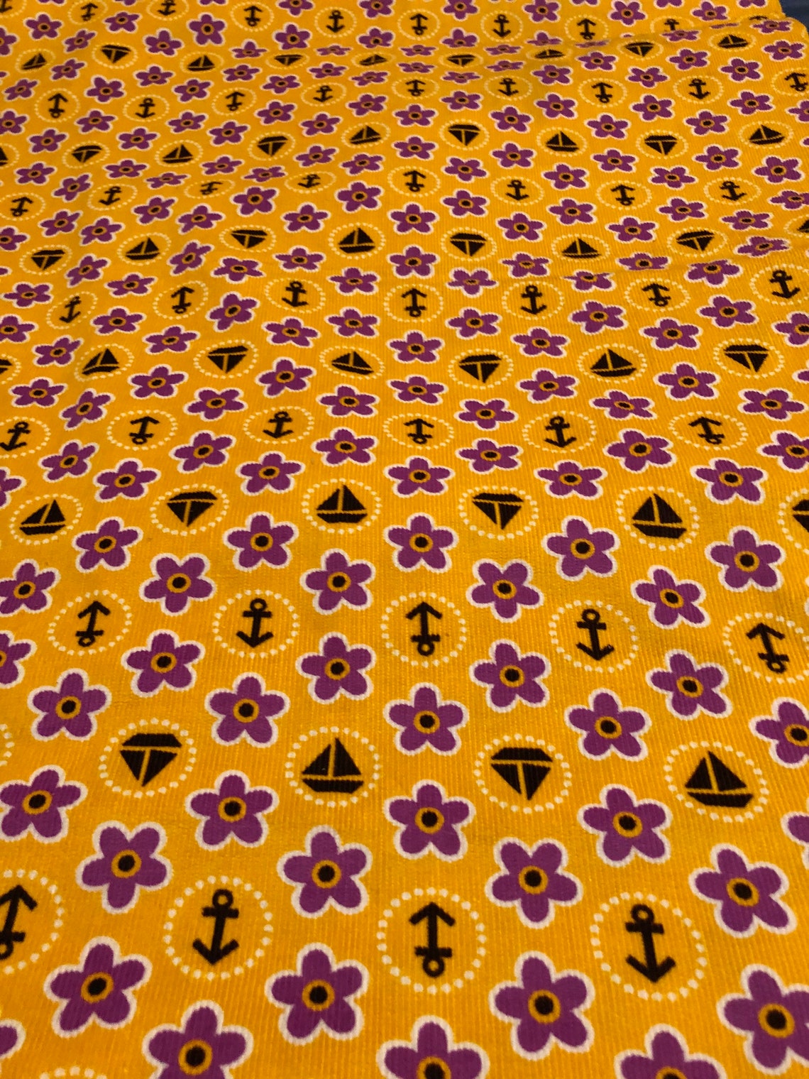Yellow Corduroy Fabric 1.33 Yards Plus Black Anchors & Boats - Etsy