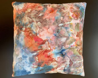 Beautiful handmade ice dyed cotton linen fabric pillow with invisible zipper