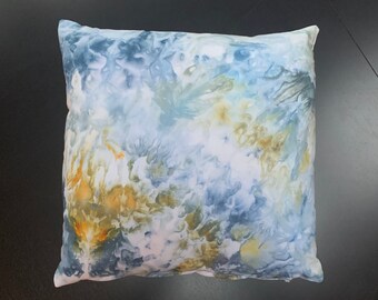 Beautiful handmade ice dyed cotton fabric pillow with invisible zipper