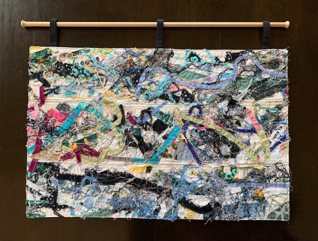 Abstract Fabric Crazy Threads Collage Quilted Wall Art Etsy