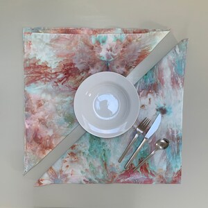 Two unique pastel patterned ice dyed cotton napkins