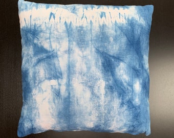 Beautiful handmade indigo dyed cotton linen fabric pillow with invisible zipper
