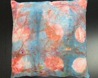 Pretty handmade indigo and ice dyed cotton fabric pillow with invisible zipper