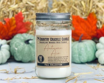 Autumn Air | Wooden Wick Natural Soy and Coconut Wax Candle | 80 Hour | Crackling Wick | Mason Jar Candles | Fall Candles