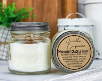 Vanilla Cupcake | Wooden Wick Natural Soy and Coconut Wax Candle | 30 Hour | Crackling Wick | Mason Jar Candles