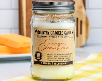 Orange Creamsicle | Wooden Wick Natural Soy and Coconut Wax Candle | 80 Hour | Crackling Wick | Mason Jar Candles