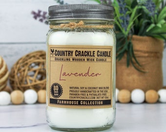 Lavender | Wooden Wick Natural Soy and Coconut Wax Candle | 80 Hour | Crackling Wick | Mason Jar Candles