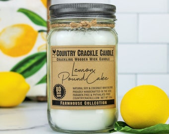 Lemon Pound Cake | Wooden Wick Natural Soy and Coconut Wax Candle | 80 Hour | Crackling Wick | Mason Jar Candles