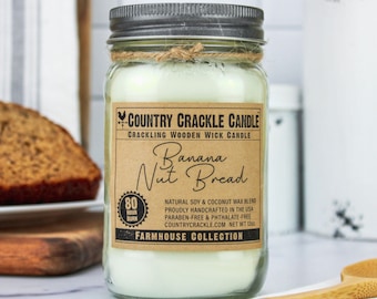 Banana Nut Bread Candle: Wooden Wick Soy Coconut Wax, 80 Hour Burn
