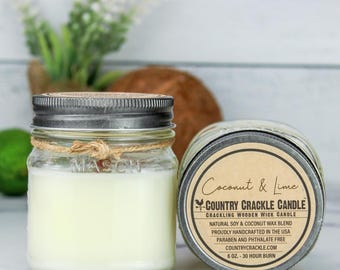 Coconut Lime Soy Candle: Crackling Wooden Wick, 30 Hour