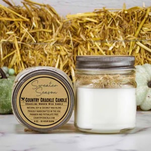 Sweater Season | Wooden Wick Natural Soy and Coconut Wax Candle | 30 Hour | Crackling Wick | Mason Jar Candles | Farmhouse-Inspired Candle