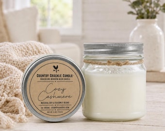 Cozy Cashmere Candle: Natural Soy Coconut Wax, Wooden Wick (30 Hour)