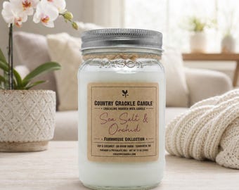 Sea Salt & Orchid Candle: Natural Soy Coconut Wax, Crackling Wooden Wick