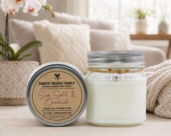Sea Salt & Orchid Candle: Natural Soy Coconut Wax, Crackling Wooden Wick