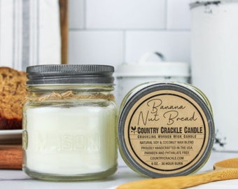 Banana Nut Bread | Natural Soy and Coconut Wax Candle | Wooden Wick | Crackling Wick | Mason Jar Candles