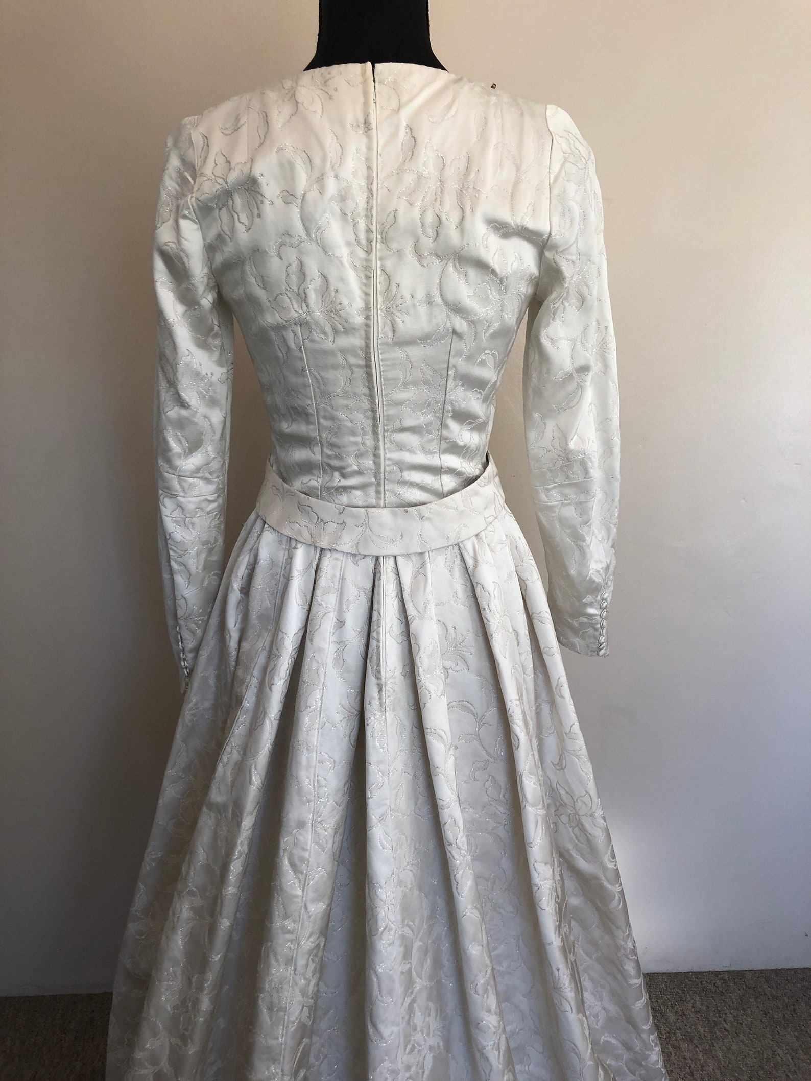 S/M | 1950s Satin Brocade Dress With Belt