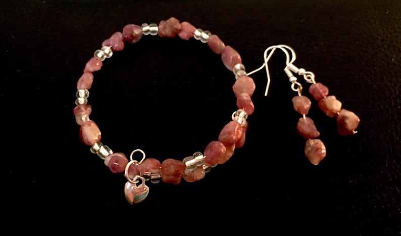 Natural Pink Tourmaline and Earrings Set