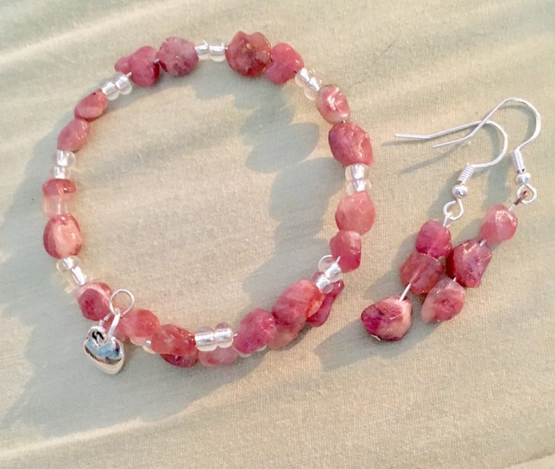 Natural Pink Tourmaline and Earrings Set