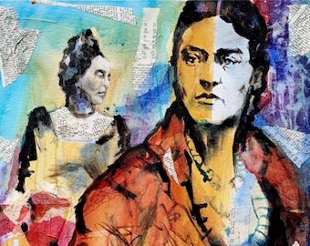 Original Art-Frida Kahlo Inspired Portrait Painting by Shannon Carleen Knight-Acrylic, mixed media on Canvas-Painting-Wall decor