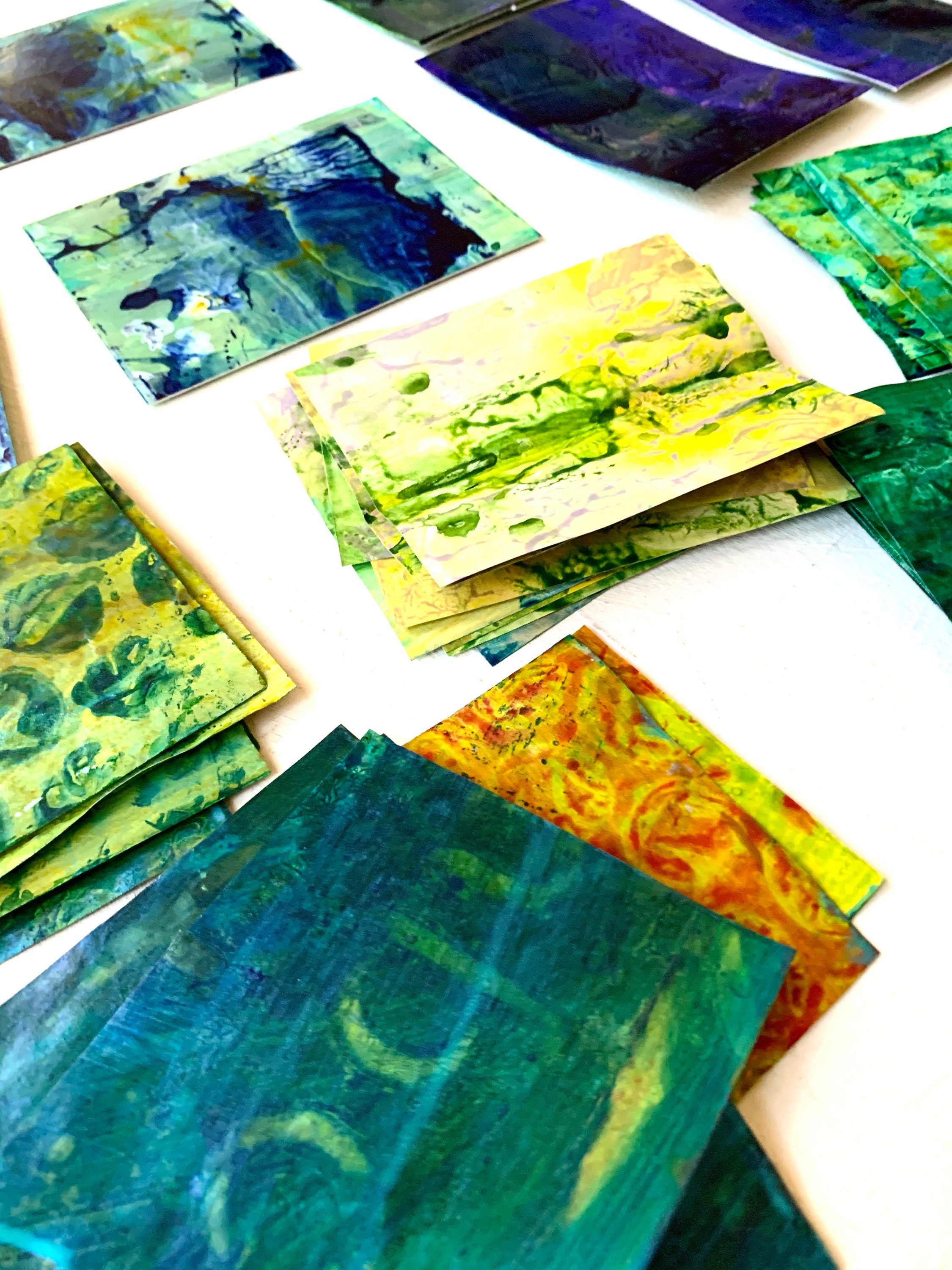 Blue Green Emerald Paper SetsPainted Paper EphemeraAbstract Etsy