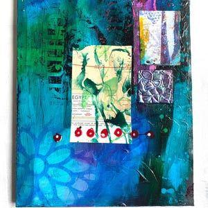 Arte original pintado a mano, collage de técnica mixta, lienzo pequeño, regalo hecho a mano, 23 x 30 cm