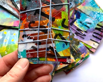 Mini Color Burst-Painted Paper Ephemera-11 tiny piece variety pack-Collage Fodder, Junk Journal, Craft Supply