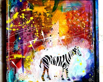 Obra de arte original: Pintura de técnica mixta sobre una cebra.