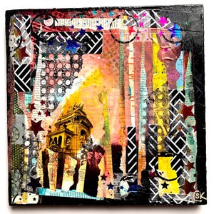 Arte original: Pintura de collage caprichosa en técnica mixta