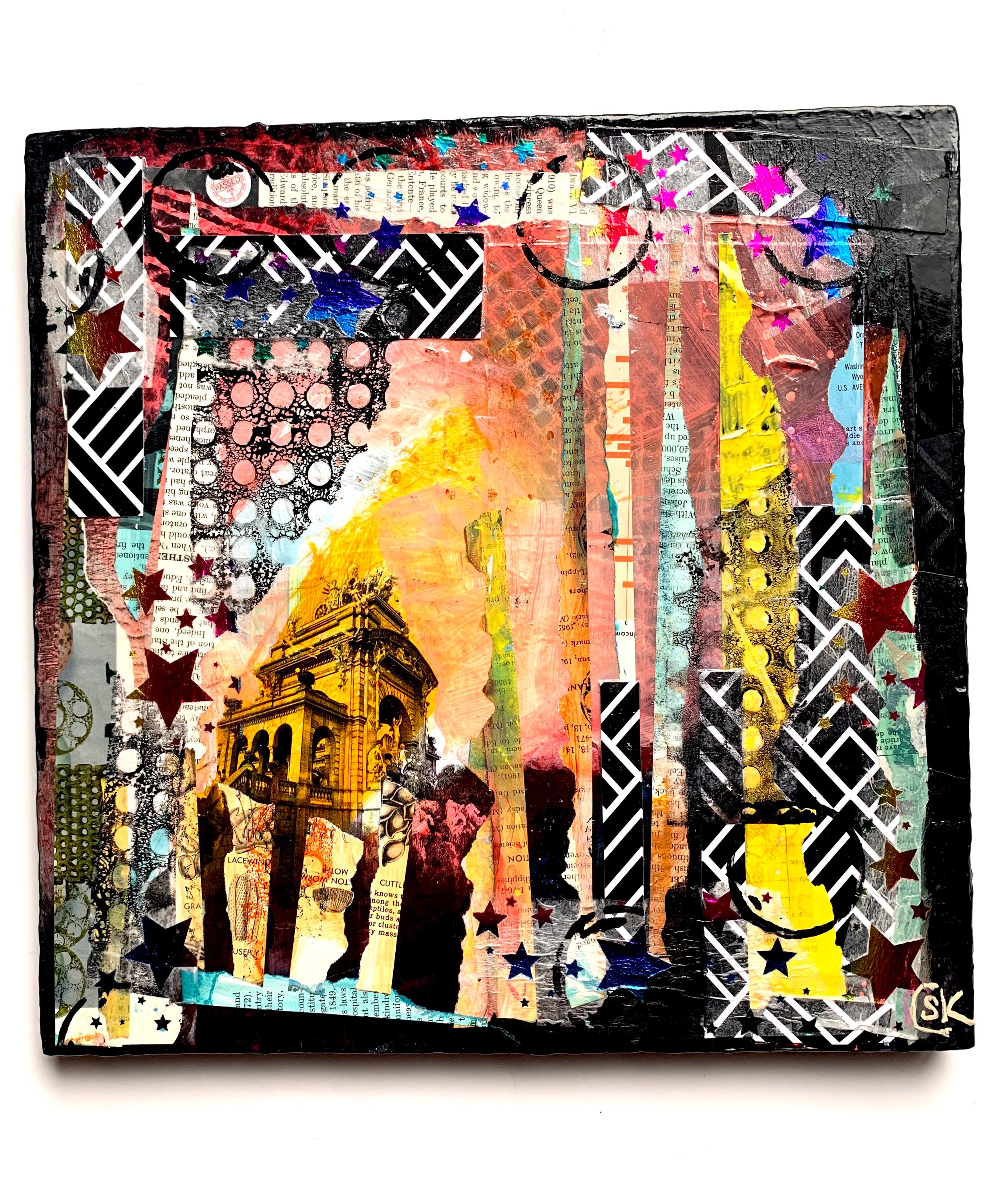 Original Art-Whimsical, Mixed Media Collage Painting by Shannon Carleen Knight-12” x 12” canvas-Small Art, Wall Decor-Handmade-Gift