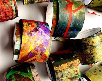 Colorful Grunge Roll-Painted Paper Ephemera-Long, narrow paper strip-Collage Fodder, junk journal, craft supplies