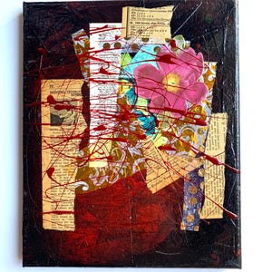 Pintura original de collage de técnica mixta: arte abstracto sobre lienzo, 8x10