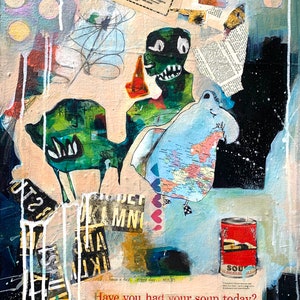 Whimsical Monster Painting: Mixed Media Art on Canvas