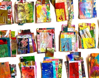 Hand Painted Papers: Small, Colorful, Grunge, Original Art Ephemera (10+ piece mystery assortment)