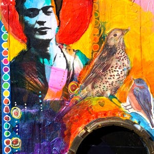 Original Art-Mixed Media Collage Painting on salvaged pine panel