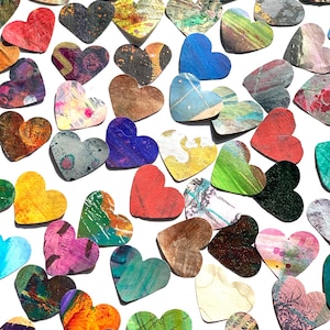 Miniature Hand-Painted Paper Hearts: 30+ Assorted Junk Journal Collage Ephemera